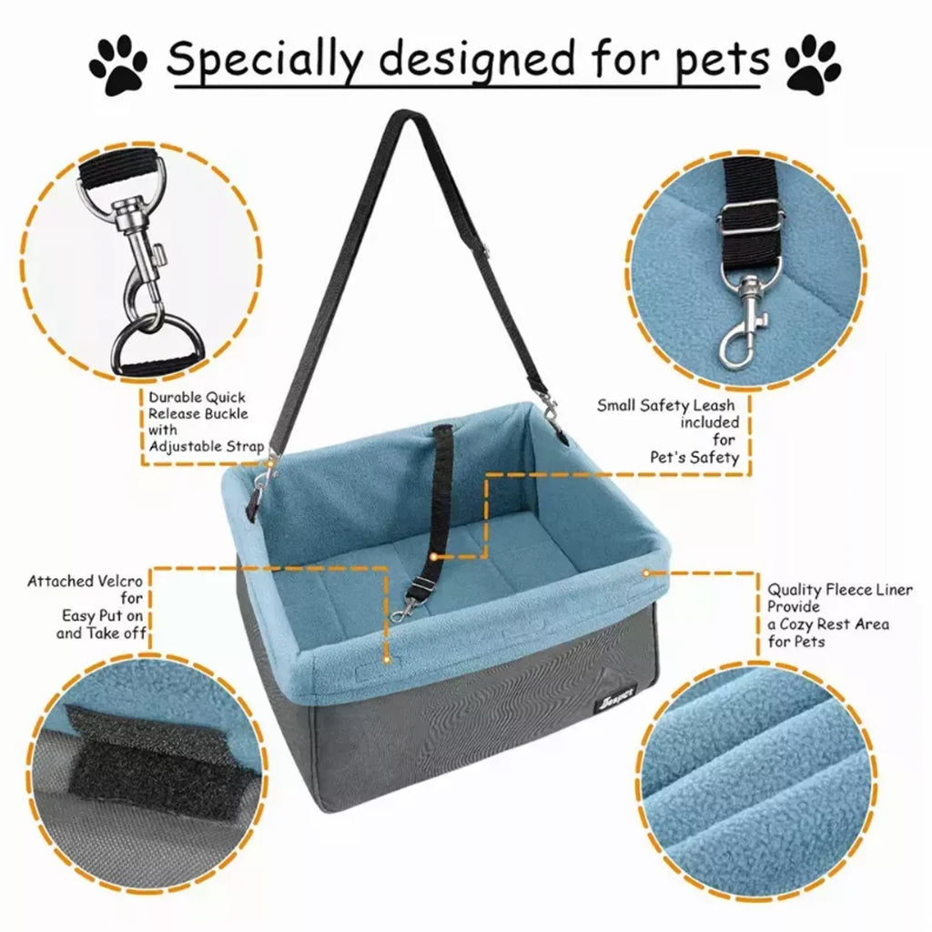 JESPET & GOOPAWS Dog Car Booster Seat – Portable Travel Carrier with Harness Tether (Up to 24 lb)