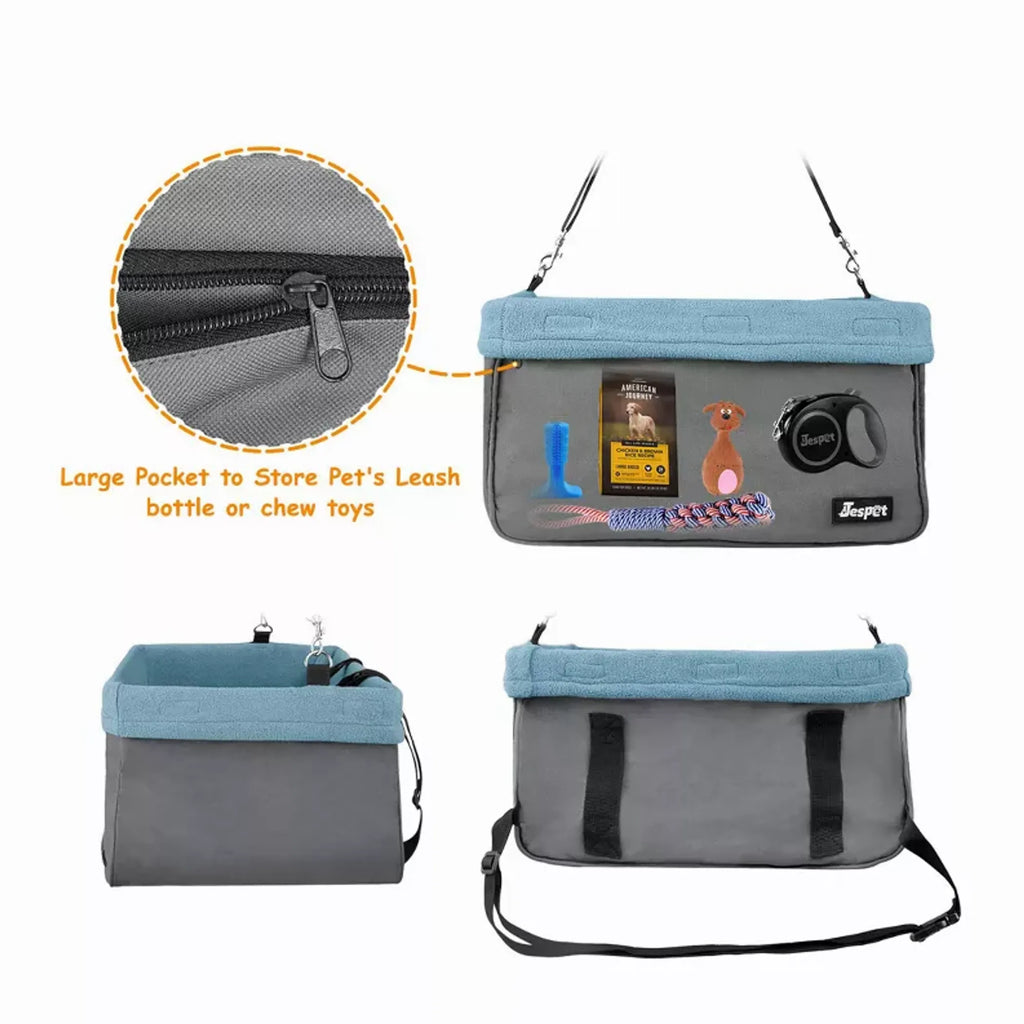 JESPET & GOOPAWS Dog Car Booster Seat – Portable Travel Carrier with Harness Tether (Up to 24 lb)