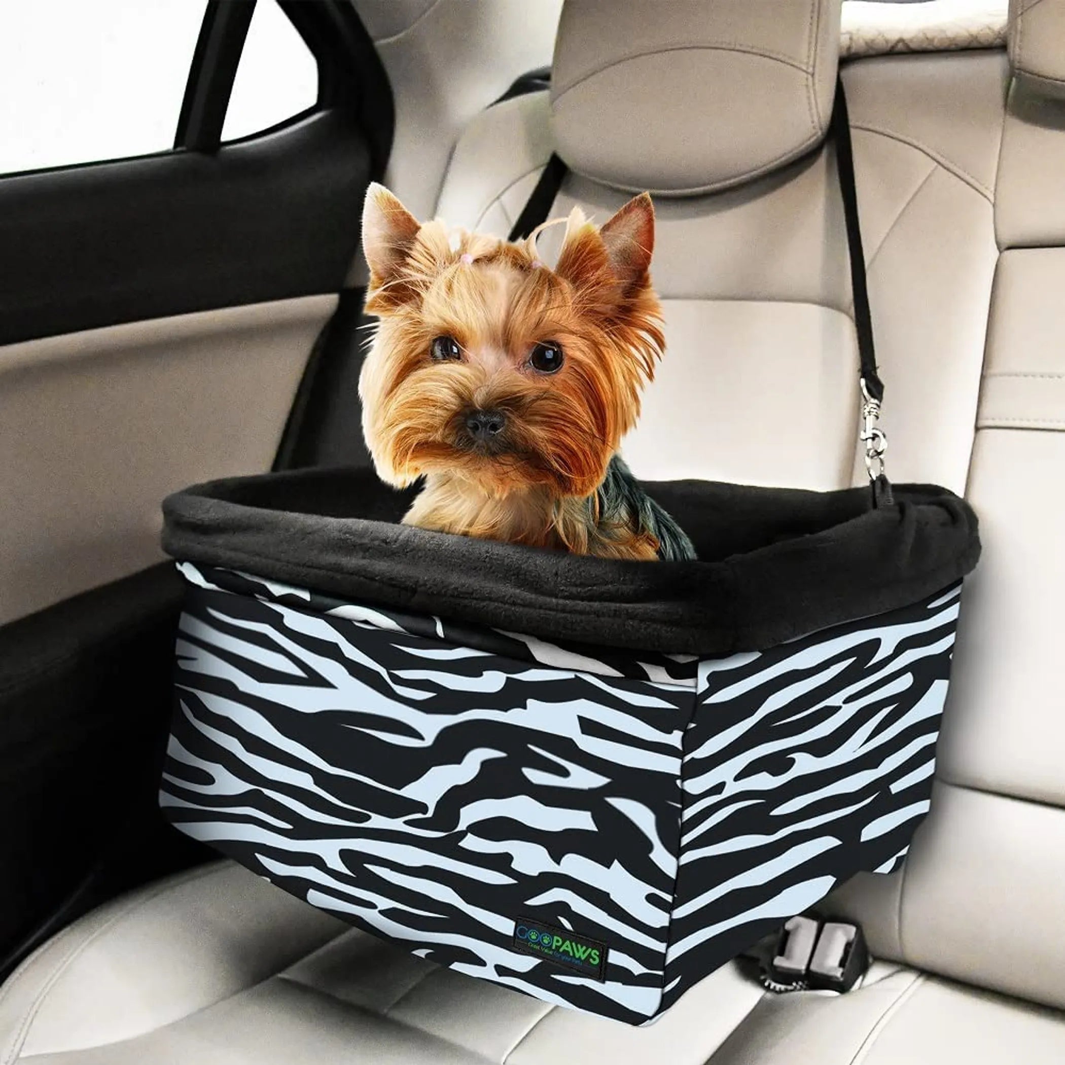 JESPET & GOOPAWS Dog Car Booster Seat – Portable Travel Carrier with Harness Tether (Up to 24 lb)