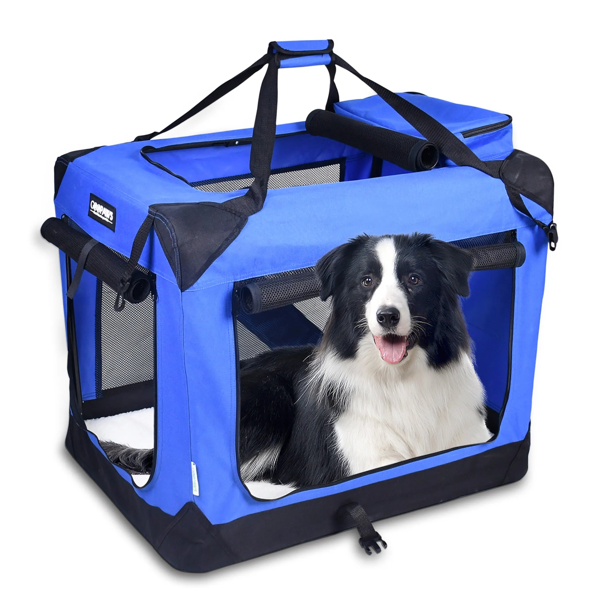 JESPET Soft-Sided Pet Crate – 3-Door Folding Travel Carrier w/ Fleece Mat