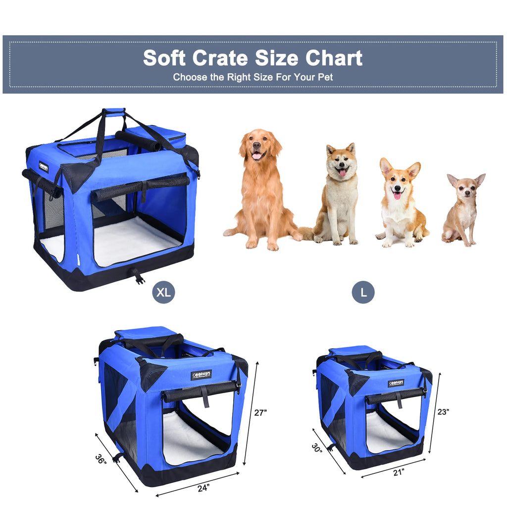 JESPET Soft-Sided Pet Crate – 3-Door Folding Travel Carrier w/ Fleece Mat