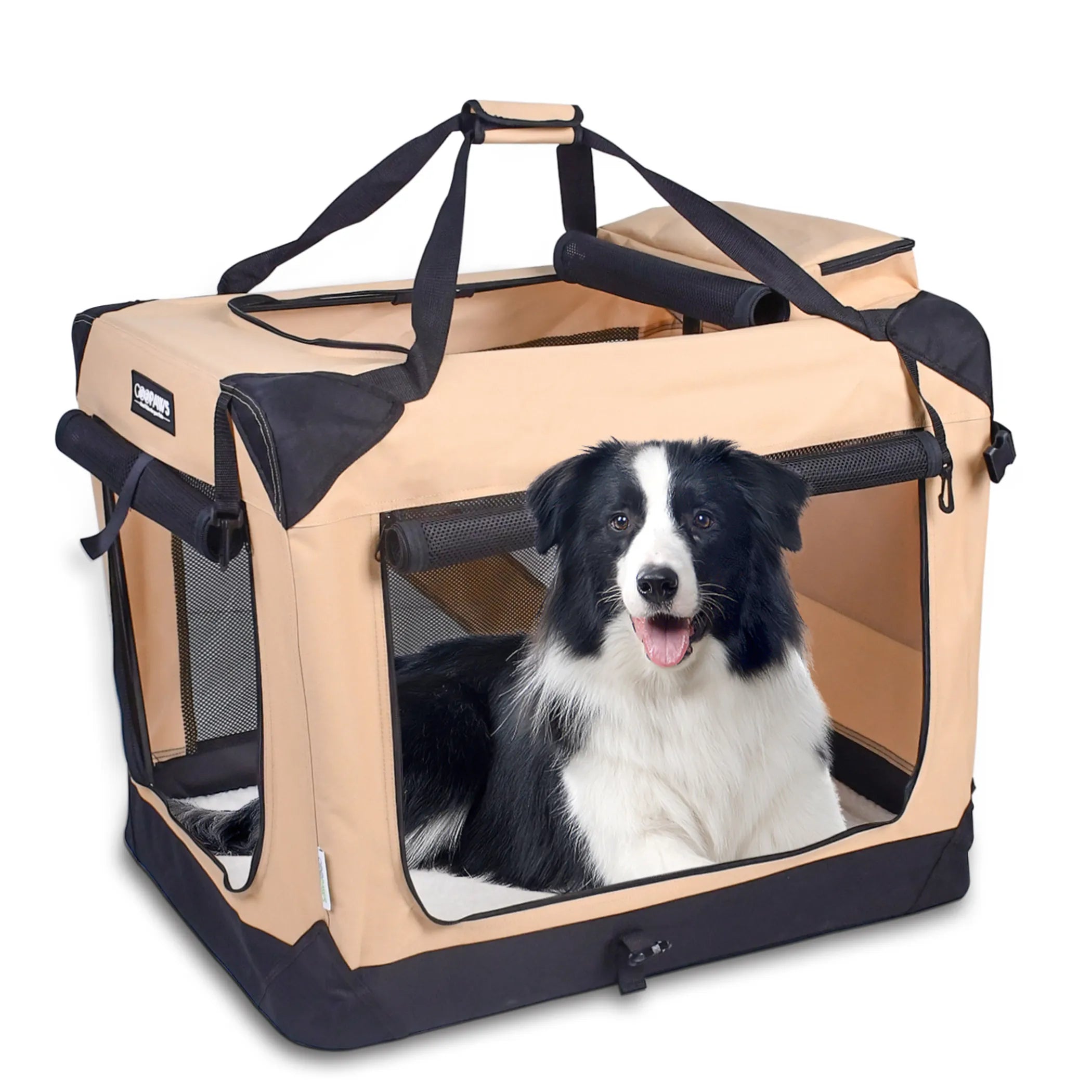 JESPET Soft-Sided Pet Crate – 3-Door Folding Travel Carrier w/ Fleece Mat
