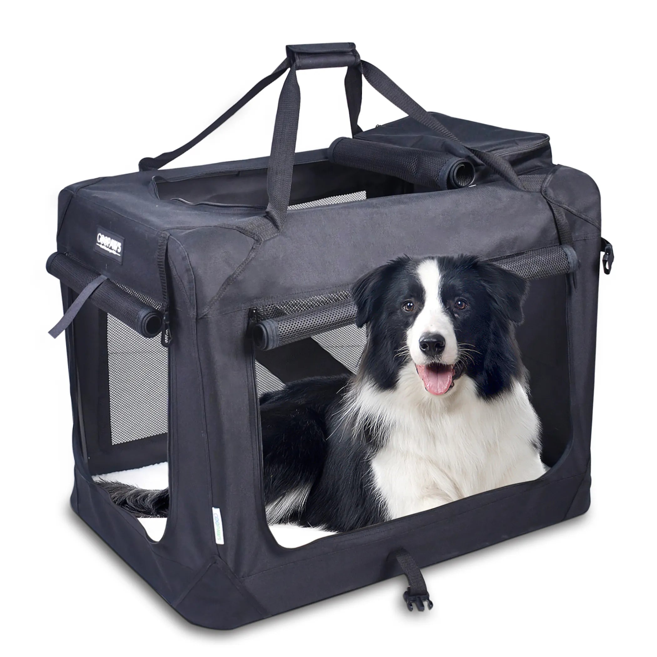 JESPET Soft-Sided Pet Crate – 3-Door Folding Travel Carrier w/ Fleece Mat