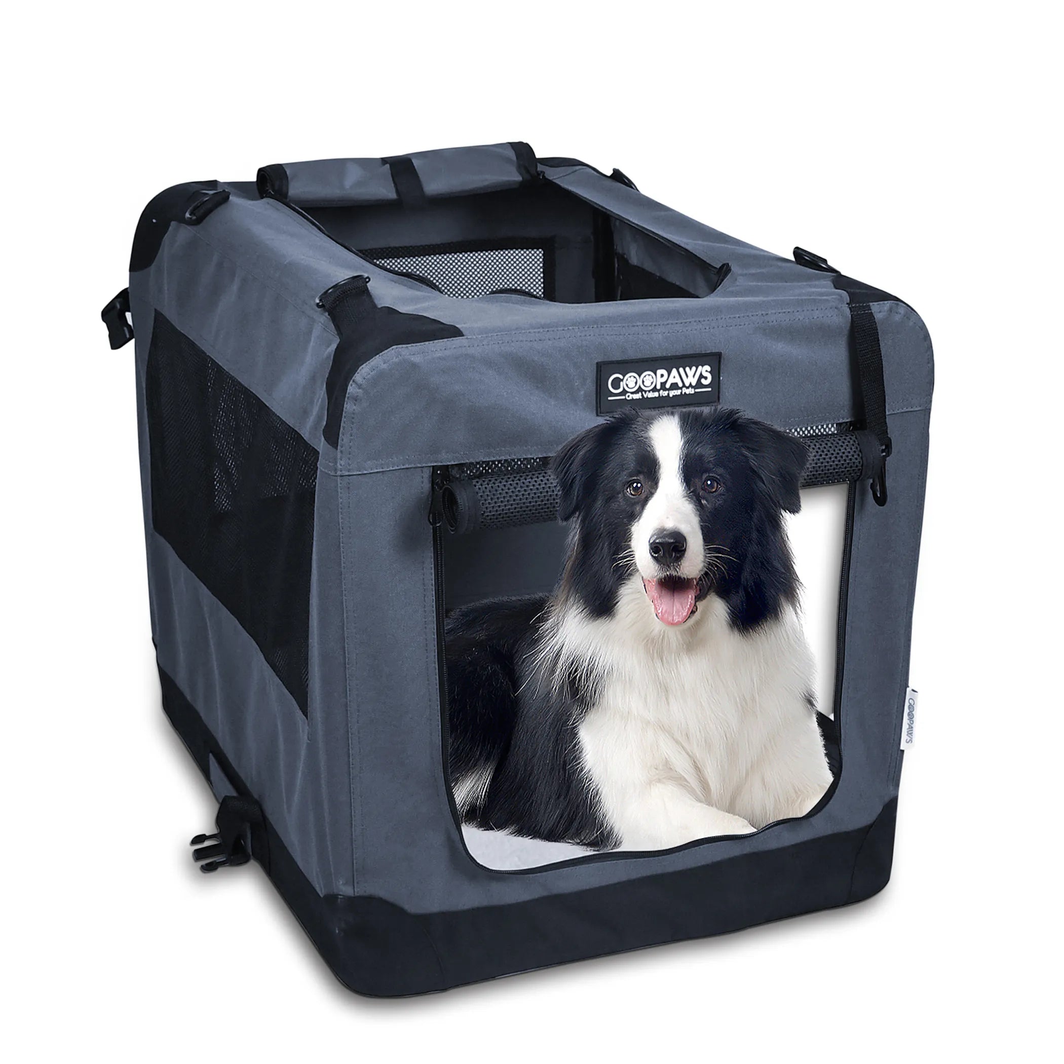JESPET Soft-Sided Pet Crate – 3-Door Folding Travel Carrier w/ Fleece Mat