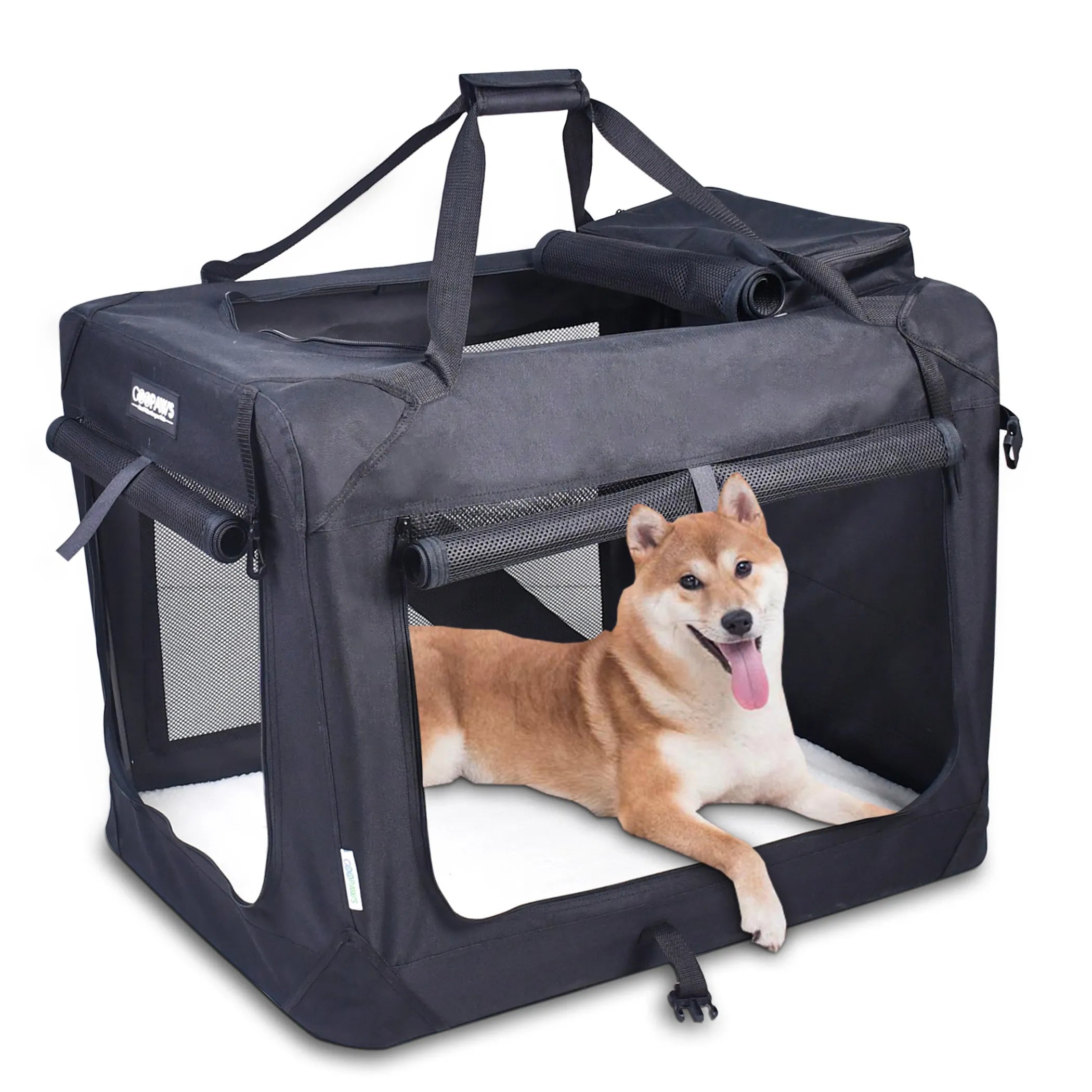 JESPET Soft-Sided Pet Crate – 3-Door Folding Travel Carrier w/ Fleece Mat