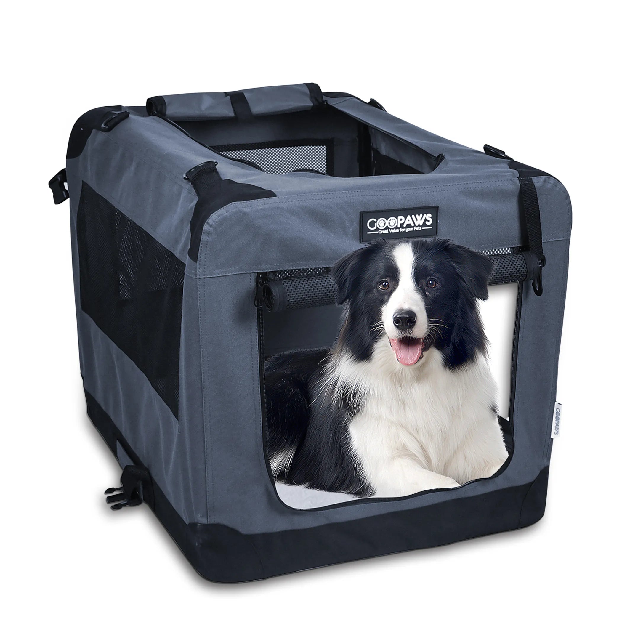 JESPET Soft-Sided Pet Crate – 3-Door Folding Travel Carrier w/ Fleece Mat